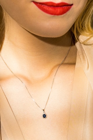 ##Pendentif Abra - Or blanc, diamants et saphir