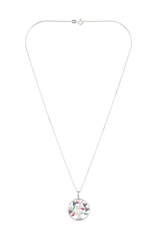 ##Pendentif Arbre à fleurs - Or blanc, diamants et multi-pierres