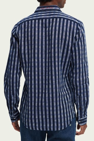 Chemise slim en lin - Bleu marine et gris clair