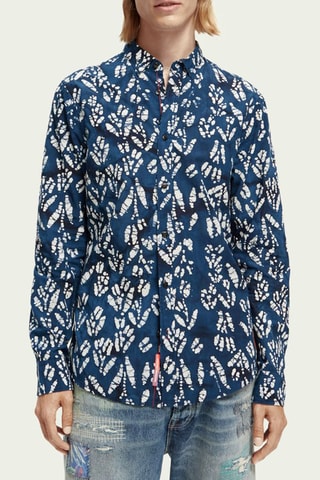 Chemise slim en coton biologique - Bleu marine et blanc