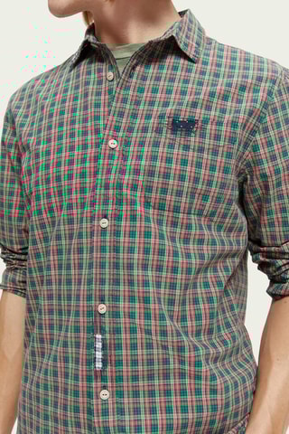 Chemise regular en coton biologique - Vert clair et bleu marine