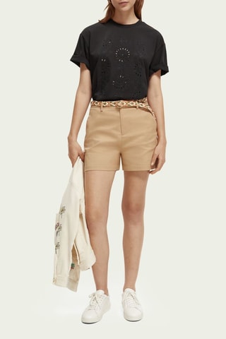 Short chino en coton biologique taille haute - Beige