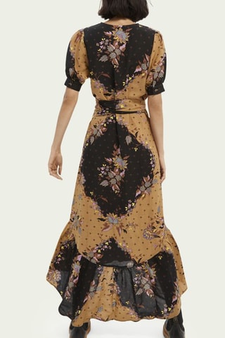 Robe portefeuille en lin - Noir et beige