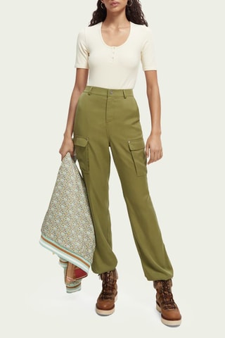 Pantalon cargo straight taille haute - Vert olive