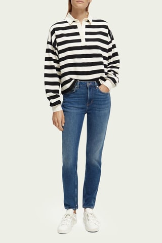 Jean en coton biologique taille haute - Bleu marine