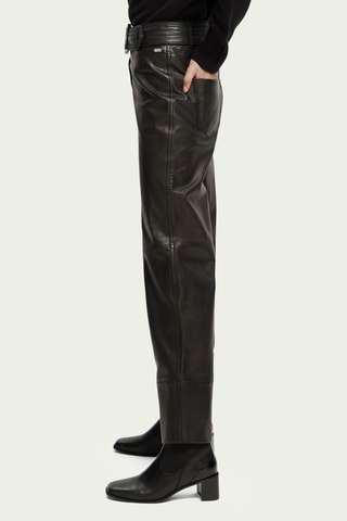 Pantalon en cuir de mouton taille haute - Noir