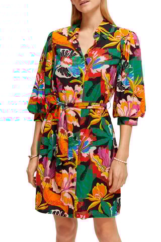 Robe chemise en lin Orange et noir