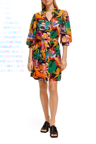 Robe chemise en lin Orange et noir