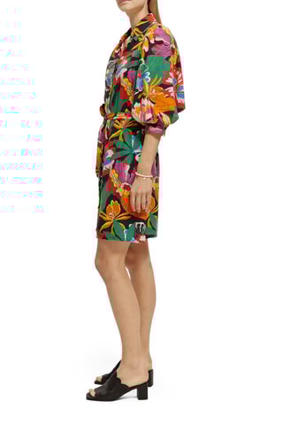 Robe chemise en lin Orange et noir