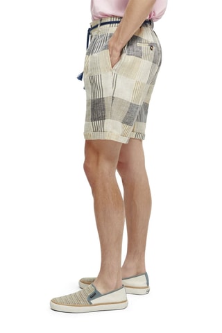 Bermuda en lin - Bleu et écru