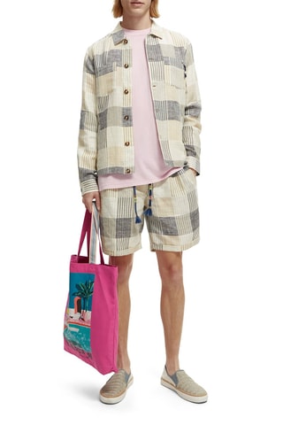 Bermuda en lin - Bleu et écru