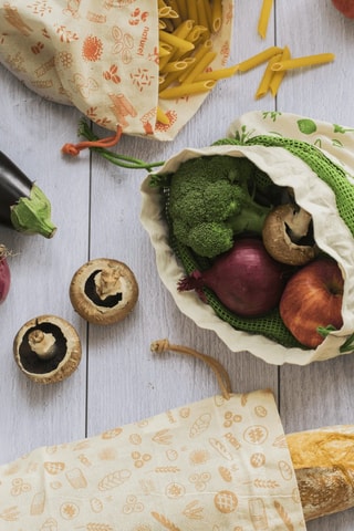 3 sacs en coton biologique - Beige et blanc