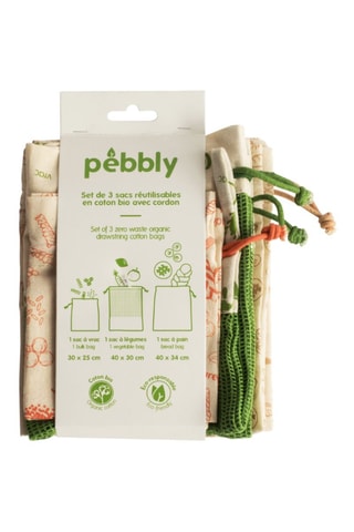 3 sacs en coton biologique - Beige et blanc