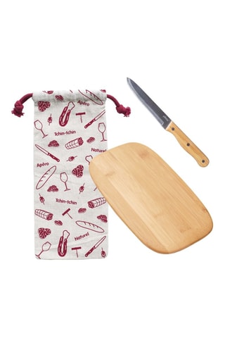 Ensemble à apéro en bambou, lin et acier inoxydable - 3 pièces