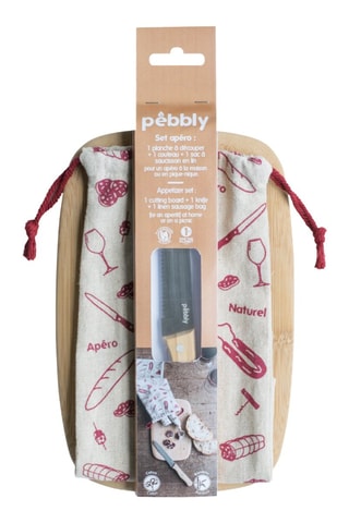 Ensemble à apéro en bambou, lin et acier inoxydable - 3 pièces