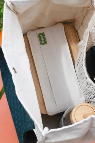 Sac à lunch en coton biologique - Bleu canard