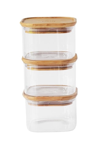 3 boîtes de conservation en verre borosilicate et bambou - 50 cl