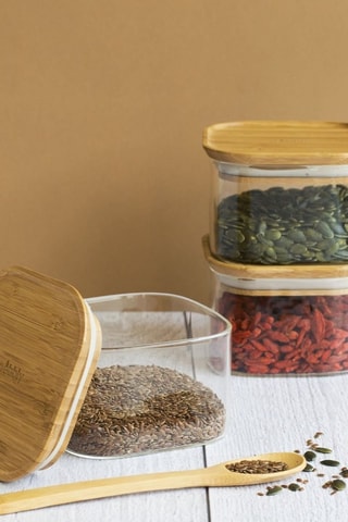 3 boîtes de conservation en verre borosilicate et bambou - 50 cl
