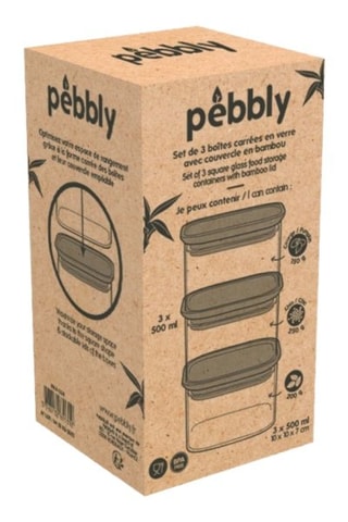 3 boîtes de conservation en verre borosilicate et bambou - 50 cl