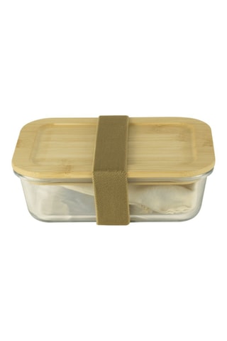 Boîte de conservation en verre borosilicate et couverts en bambou - 100 cl