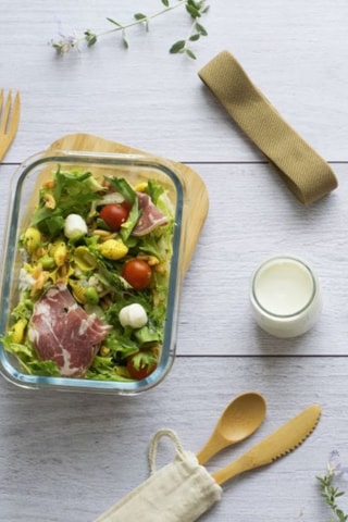 Boîte de conservation en verre borosilicate et couverts en bambou - 100 cl