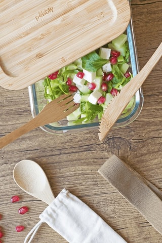 Boîte de conservation en verre borosilicate et couverts en bambou - 100 cl