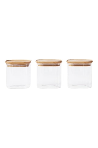 3 boîtes de conservations en verre borosilicate et bambou - 80 cl