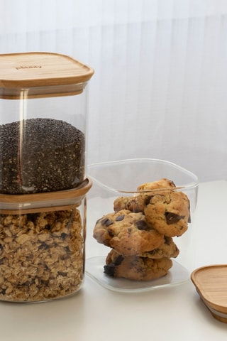 3 boîtes de conservations en verre borosilicate et bambou - 80 cl