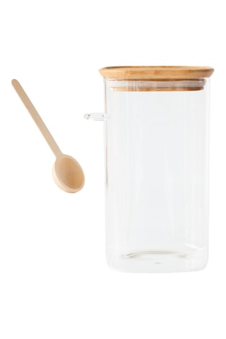 Boîte de conservation en verre avec couvercle et cuillère doseur bambou - 1,4 l