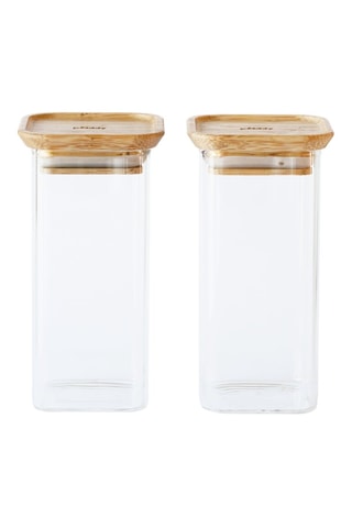 2 boîtes à épices en verre avec couvercle en bambou - 32 cl