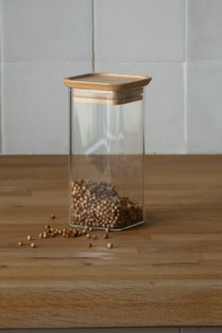 2 boîtes à épices en verre avec couvercle en bambou - 32 cl