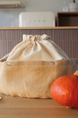 Corbeille de conservation 2 en 1 en coton biologique et jute - 35 x 27 x 14,5 cm