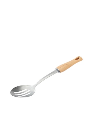 Cuillère perforée en acier inoxydable et bois - 33 cm
