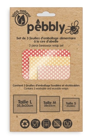 3 feuilles d’emballage alimentaire en cire d’abeille et coton biologique - 35 x 5 x 33 / 28 x 25 / 20 x 18 cm