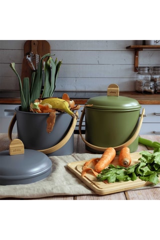 Seau à compost d’intérieur en acier inoxydable et bambou - 3,5 l