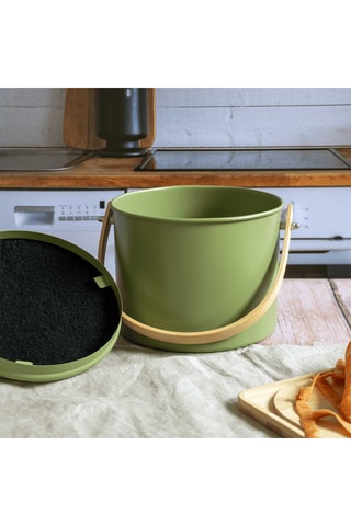 Seau à compost d’intérieur en acier inoxydable et bambou - 3,5 l