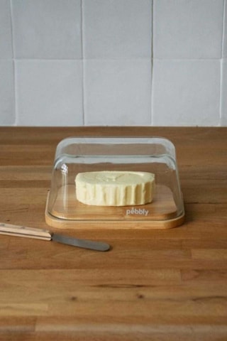 Beurrier en verre borosilicate et bambou et couteau à beurre en acier inoxydable