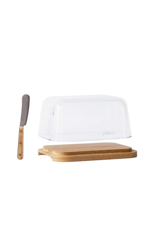 Beurrier en verre borosilicate et bambou et couteau à beurre en acier inoxydable