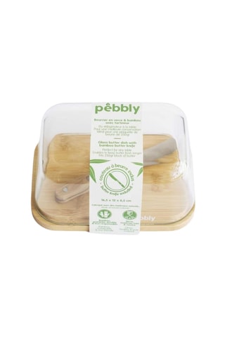 Beurrier en verre borosilicate et bambou et couteau à beurre en acier inoxydable