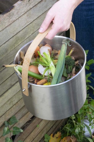 Seau à compost d’intérieur en acier inoxydable et bambou - 7 l