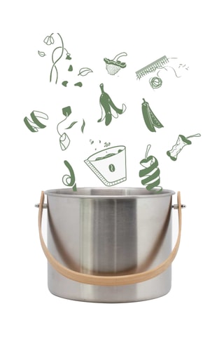 Seau à compost d’intérieur en acier inoxydable et bambou - 7 l