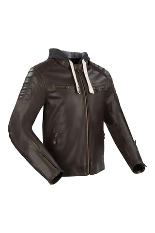 Veste en cuir de buffle à capuche Challenger - Marron - Segura