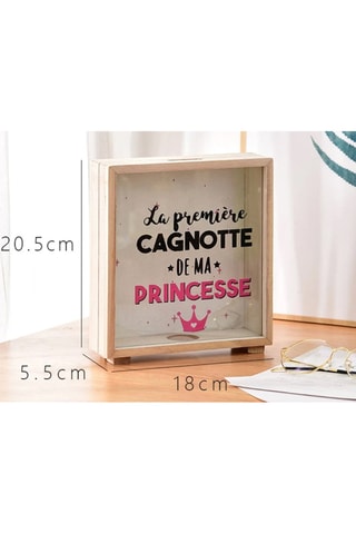 Tirelire cadre en bois Princesse - 20,5 x 18 x 5,7 cm
