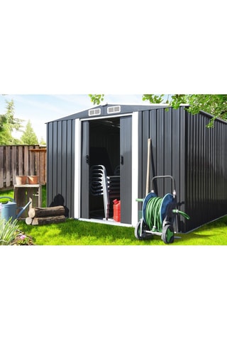 Abri de jardin avec base - Gris et blanc - 8,4 m³