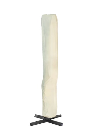 Parasol rond 360° - Déporté, housse et pied - Gris et beige