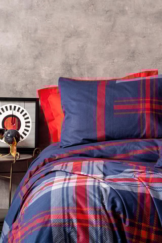 Parure de couette en coton 57 fils/cm² Abel -  Bleu et rouge