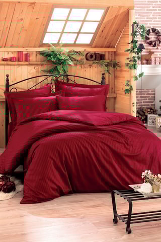 Parure de couette en satin de coton 88 fils/cm² Stripe - Rouge