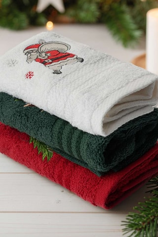 3 serviettes invité - Rouge et vert - 30 x 50 cm