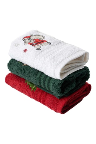 3 serviettes invité - Rouge et vert - 30 x 50 cm