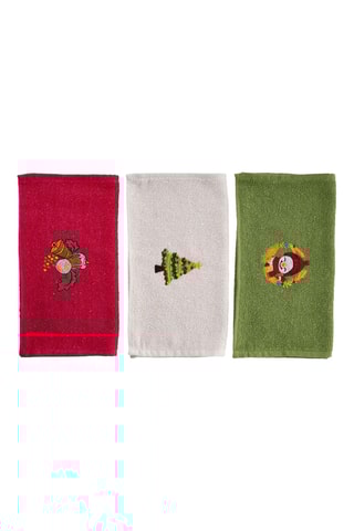 3 serviettes invité - Rouge et vert - 30 x 50 cm